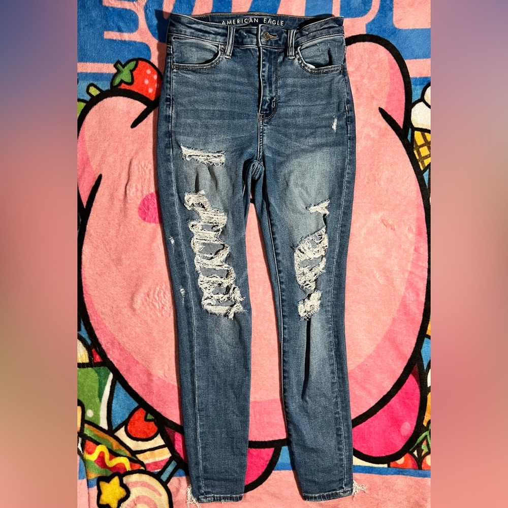 American Eagle high rise short cut ripped jeans